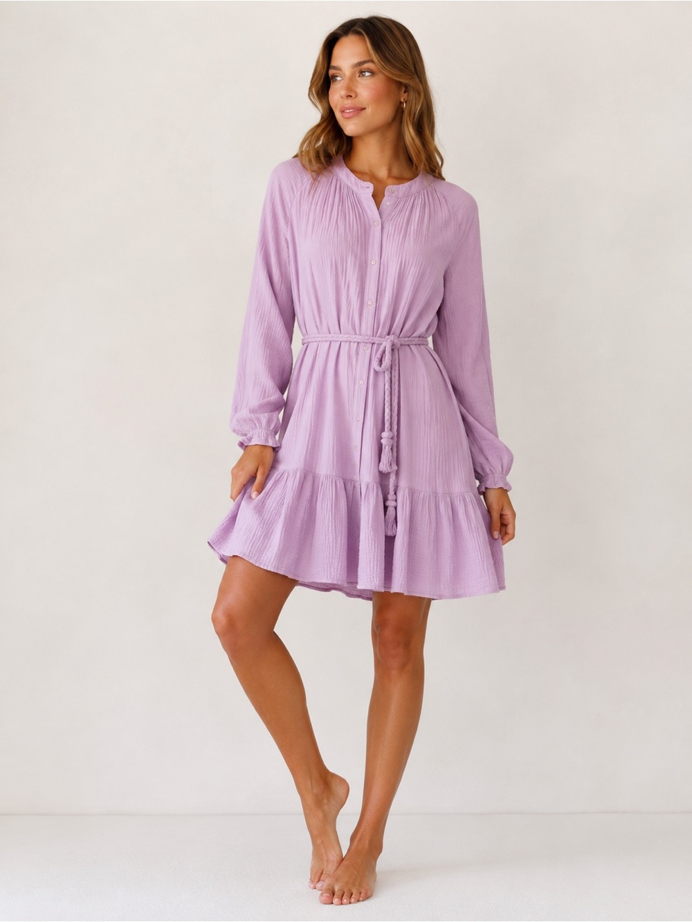 Magaschoni Lilac Organic Cotton Gauze Belted Dress – Size L/G